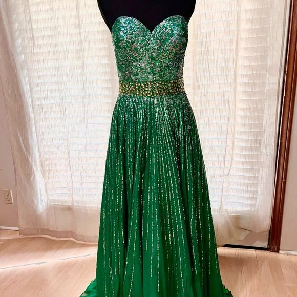 Sherri Hill | Dresses | Strapless Sequin Emerald Green Gown | Poshmark